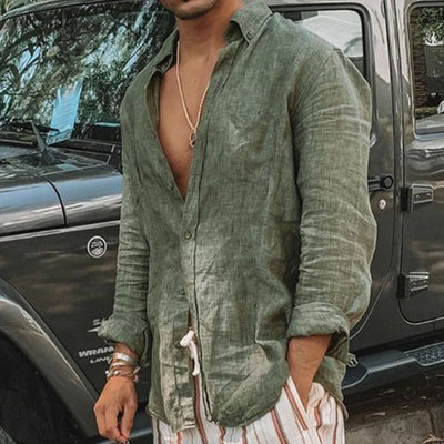 Stylisches Leinenhemd für Herren mit Kragen & Knopfleiste – Brigido