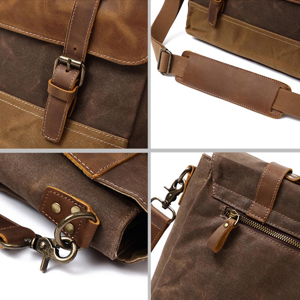 Mokalo™ Messenger Bag Aus Gewachstem Canvas & Leder – Unisex Umhängetasche Für Laptop & Alltag