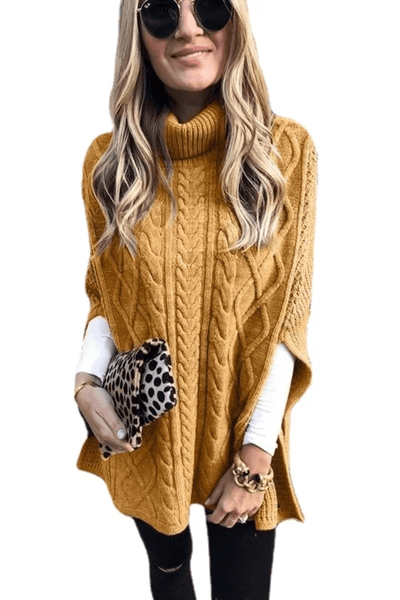 Colette Rollkragen-Poncho mit Zopfmuster