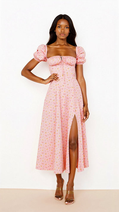 Daniela Midikleid mit quadratischem Halsausschnitt