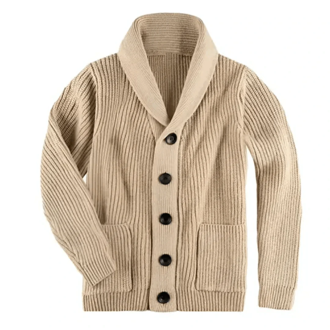 Japheth Gerippte Strickjacke mit Kragen