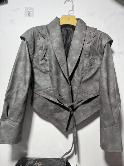 Madonna Lederjacke mit Bindegürtel