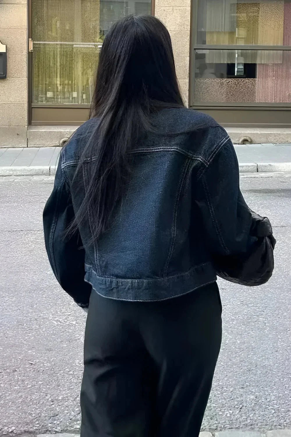 Mithi Gekürzte Denim-Jacke mit Losen Ärmeln