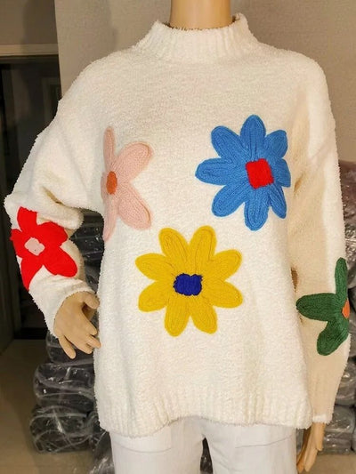 Solange Gestrickter Pullover mit Blumenstickerei