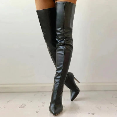 Yassi Oberschenkelhohe Stiletto-Stiefel