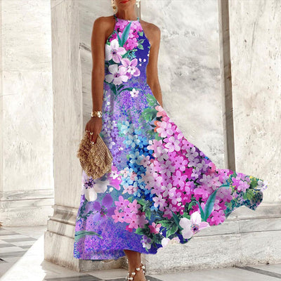 Beliebtes Lila Floral Print Ärmelloses Maxikleid