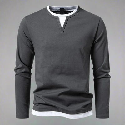 GINO™ Baumwollpullover Für Herren Mit V-Ausschnitt & Modernem Layer-Look - Lässiger Stil & Komfort