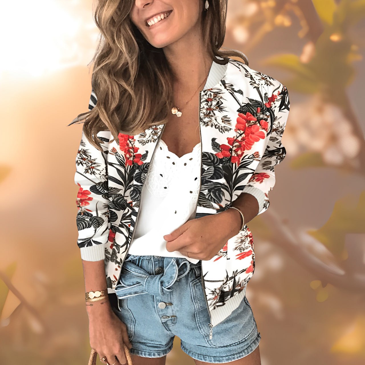 Blumenmuster-Jacke für Damen