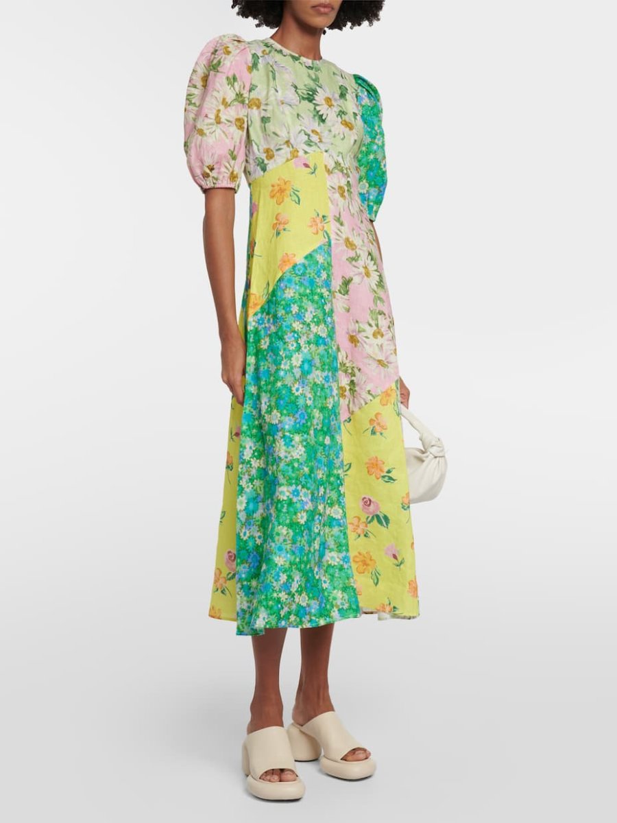 Blumiges Leinen-Midikleid im Patchwork-Design – Sophie