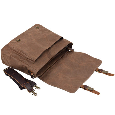 Bruges Messenger Bag – Robuste Canvas & Crazy Horse Leder Schultertasche mit Laptopfach