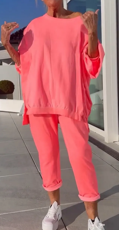 Brace | Runder Halsausschnitt Schlitz fluoreszierende Farbe Casual Anzug für Damen