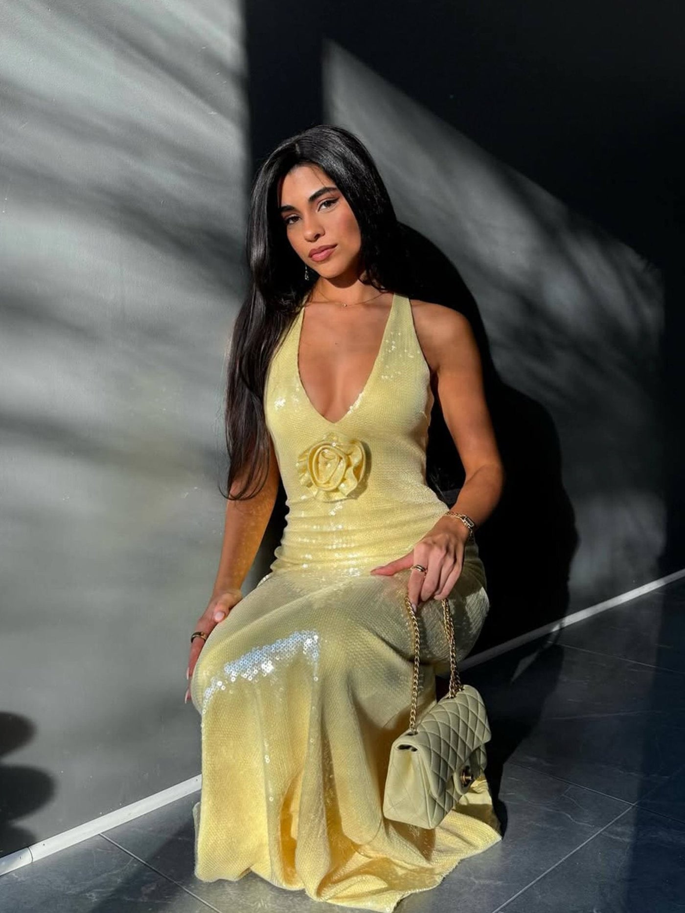 Elvia | Pailletten-Maxikleid Mit V-Ausschnitt