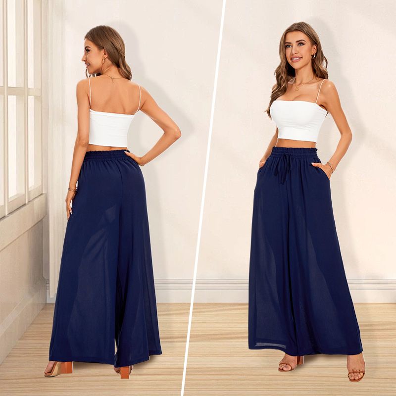 Carolyn | Weite Damenhosen mit hoher Taille und weiten Beinen mit Taschen