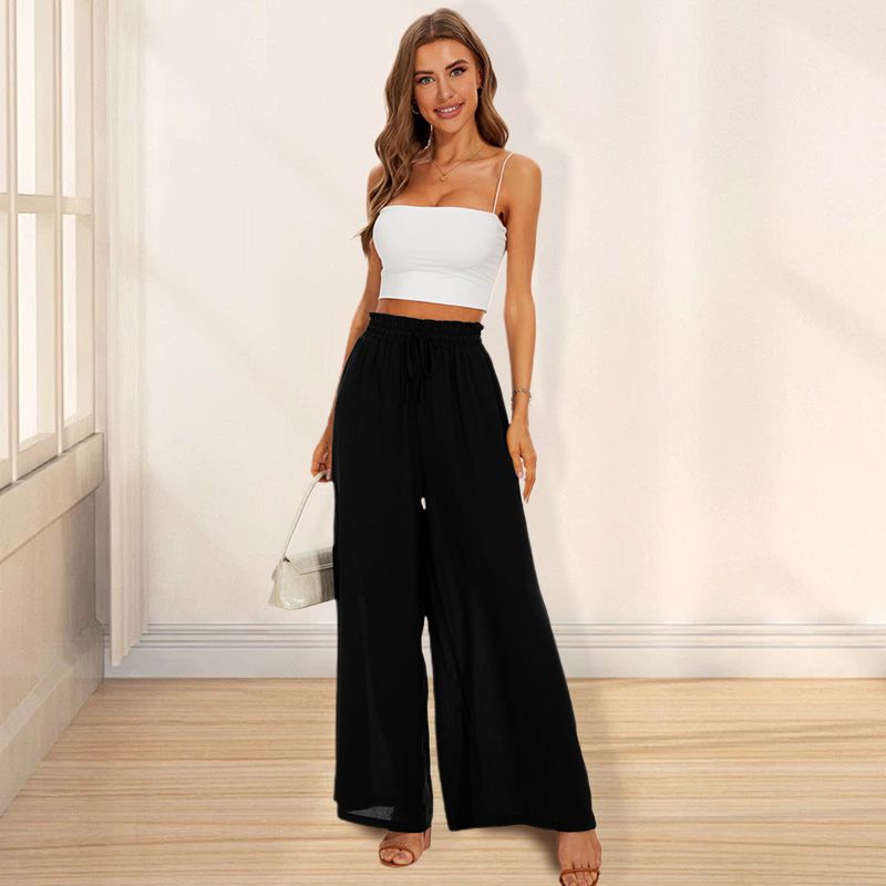 Carolyn | Weite Damenhosen mit hoher Taille und weiten Beinen mit Taschen