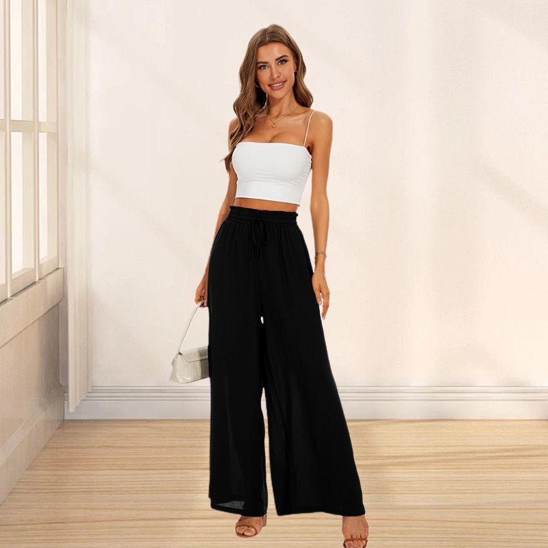 Carolyn | Weite Damenhosen mit hoher Taille und weiten Beinen mit Taschen