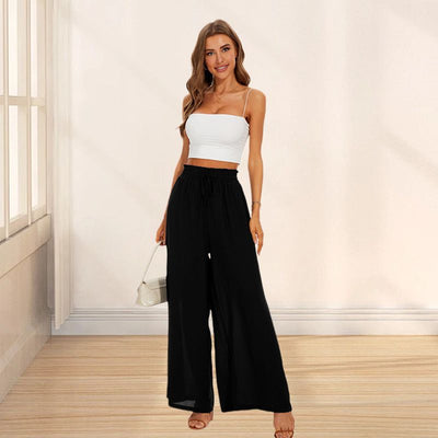 Carolyn | Weite Damenhosen mit hoher Taille und weiten Beinen mit Taschen