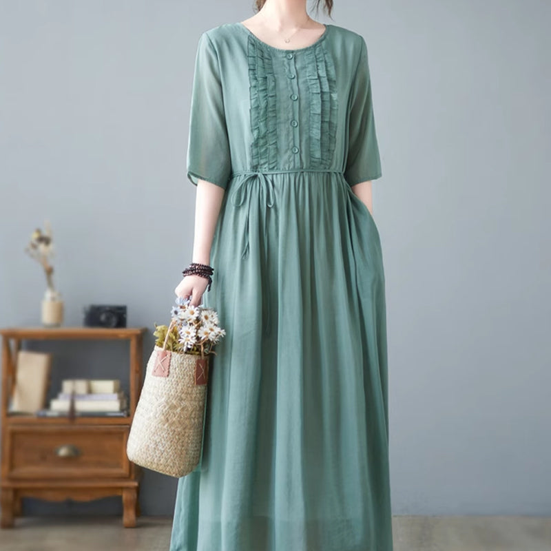 Elizabeth| Rundhalsausschnitt und mittellangen Ärmeln in Uni-Farbe