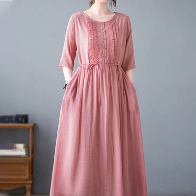 Elizabeth| Rundhalsausschnitt und mittellangen Ärmeln in Uni-Farbe