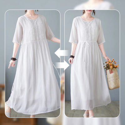 Elizabeth| Rundhalsausschnitt und mittellangen Ärmeln in Uni-Farbe