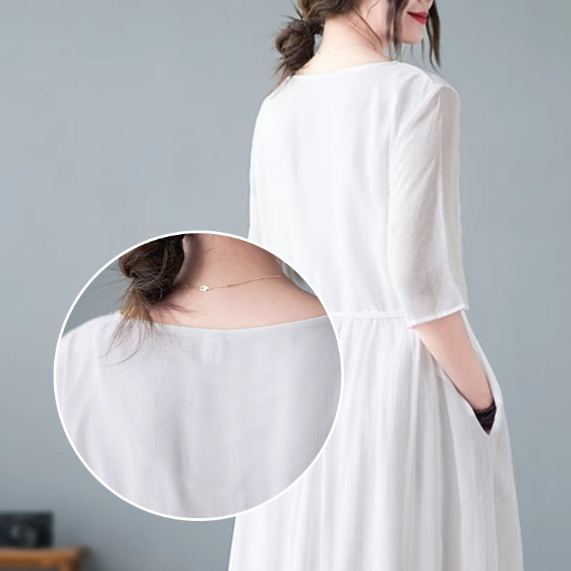 Elizabeth| Rundhalsausschnitt und mittellangen Ärmeln in Uni-Farbe