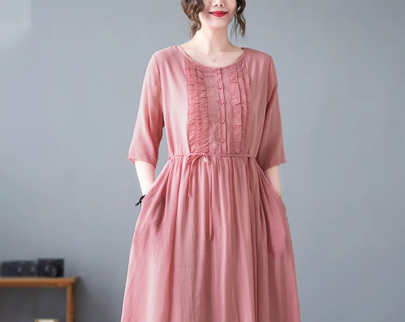 Elizabeth| Rundhalsausschnitt und mittellangen Ärmeln in Uni-Farbe