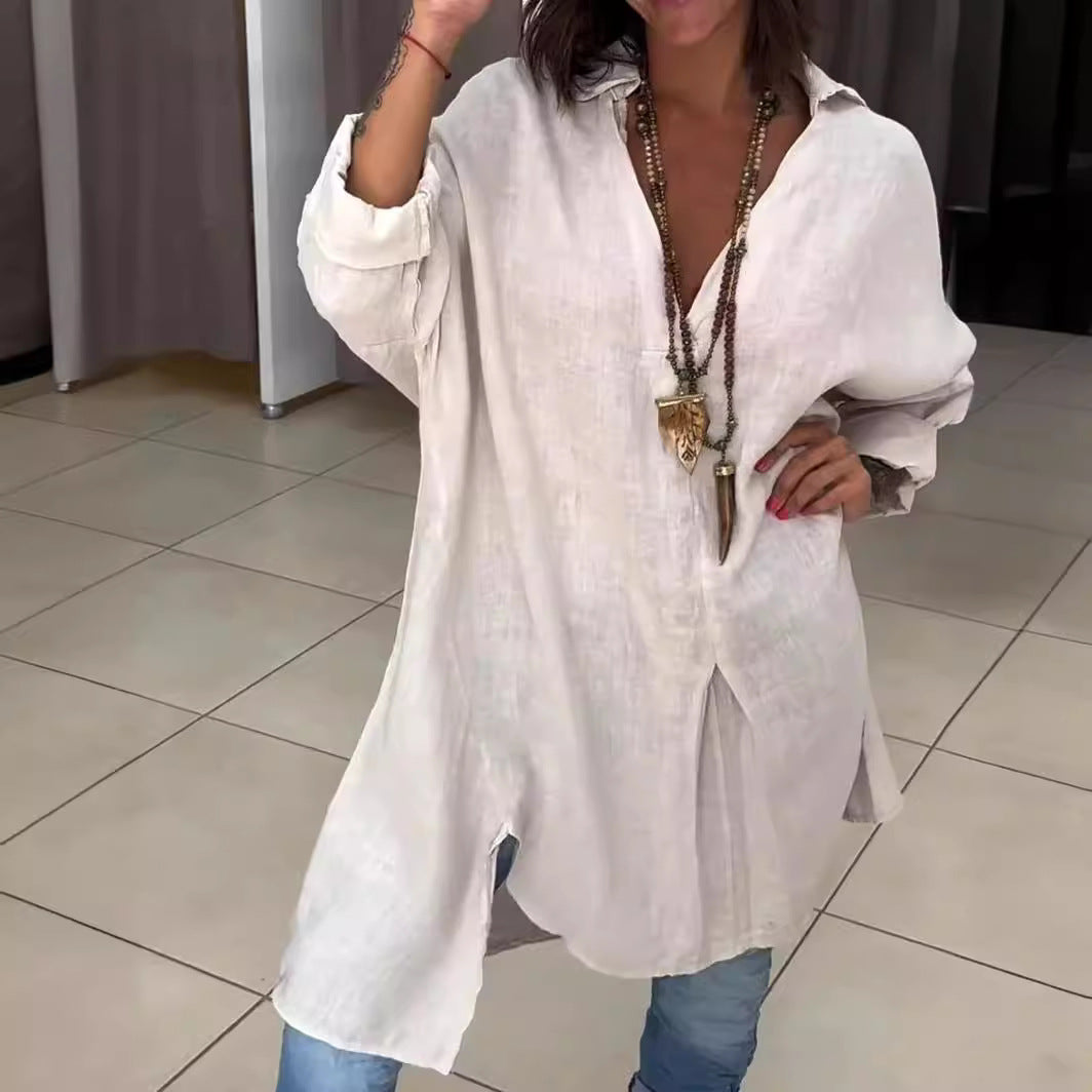 Yadiel | Sommerliches Baumwollhemd mit Leinen-Sweetheart-Ausschnitt