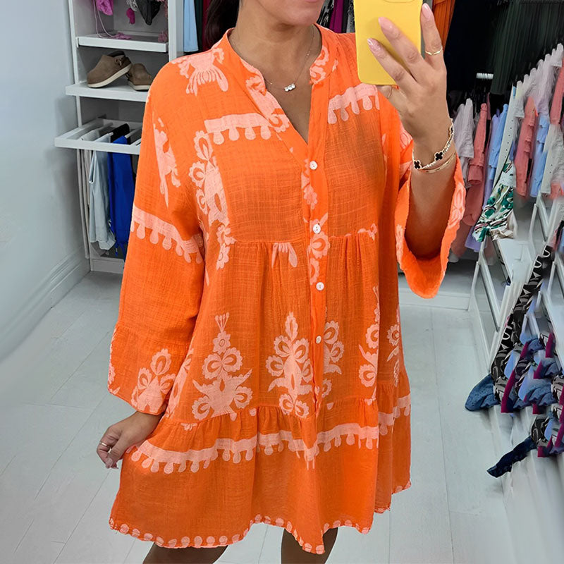 Zoe| V-Ausschnitt-Knopfleiste-Kleid-100% Baumwolle