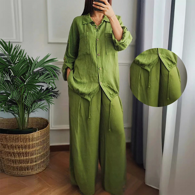 Caroline | Baumwoll-Leinen-Top mit Kordel und Baumwoll-Leinen-Hose