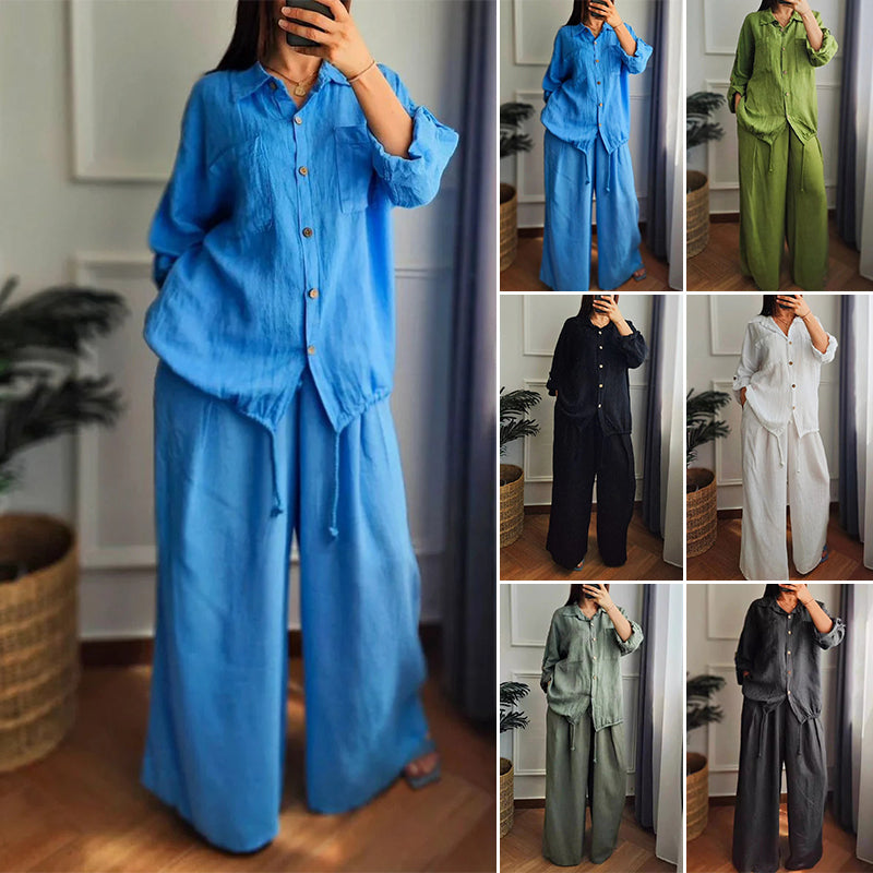 Caroline | Baumwoll-Leinen-Top mit Kordel und Baumwoll-Leinen-Hose