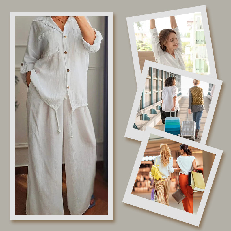 Caroline | Baumwoll-Leinen-Top mit Kordel und Baumwoll-Leinen-Hose