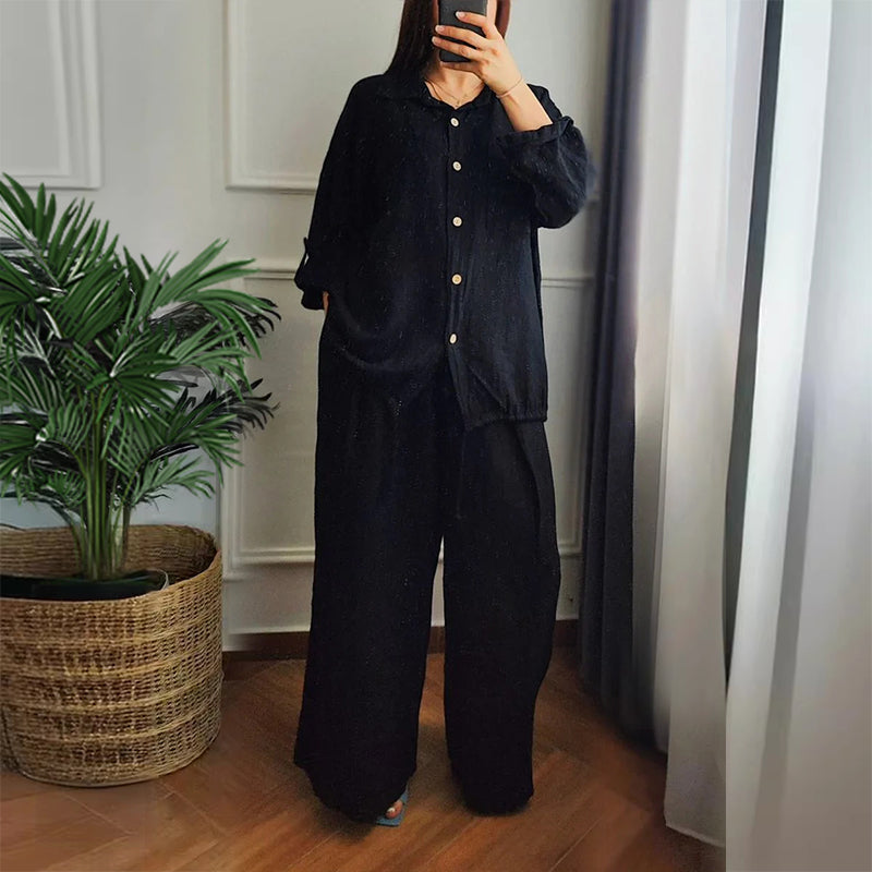 Caroline | Baumwoll-Leinen-Top mit Kordel und Baumwoll-Leinen-Hose