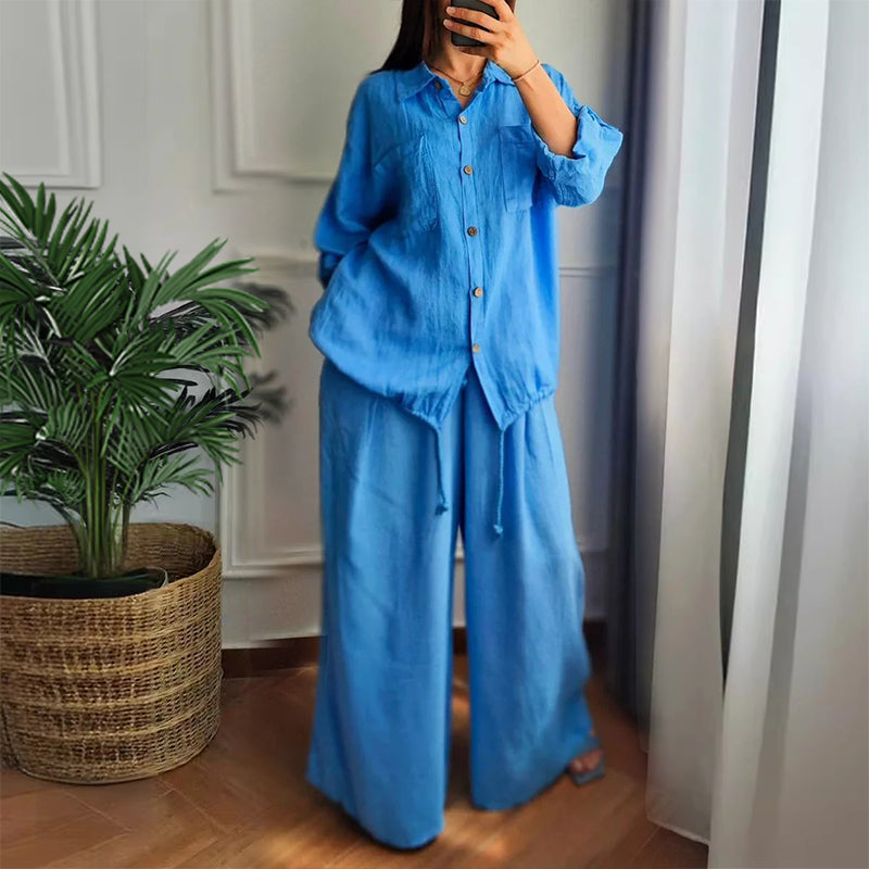 Caroline | Baumwoll-Leinen-Top mit Kordel und Baumwoll-Leinen-Hose