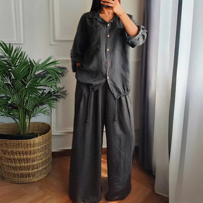 Caroline | Baumwoll-Leinen-Top mit Kordel und Baumwoll-Leinen-Hose