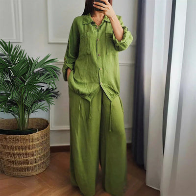 Caroline | Baumwoll-Leinen-Top mit Kordel und Baumwoll-Leinen-Hose