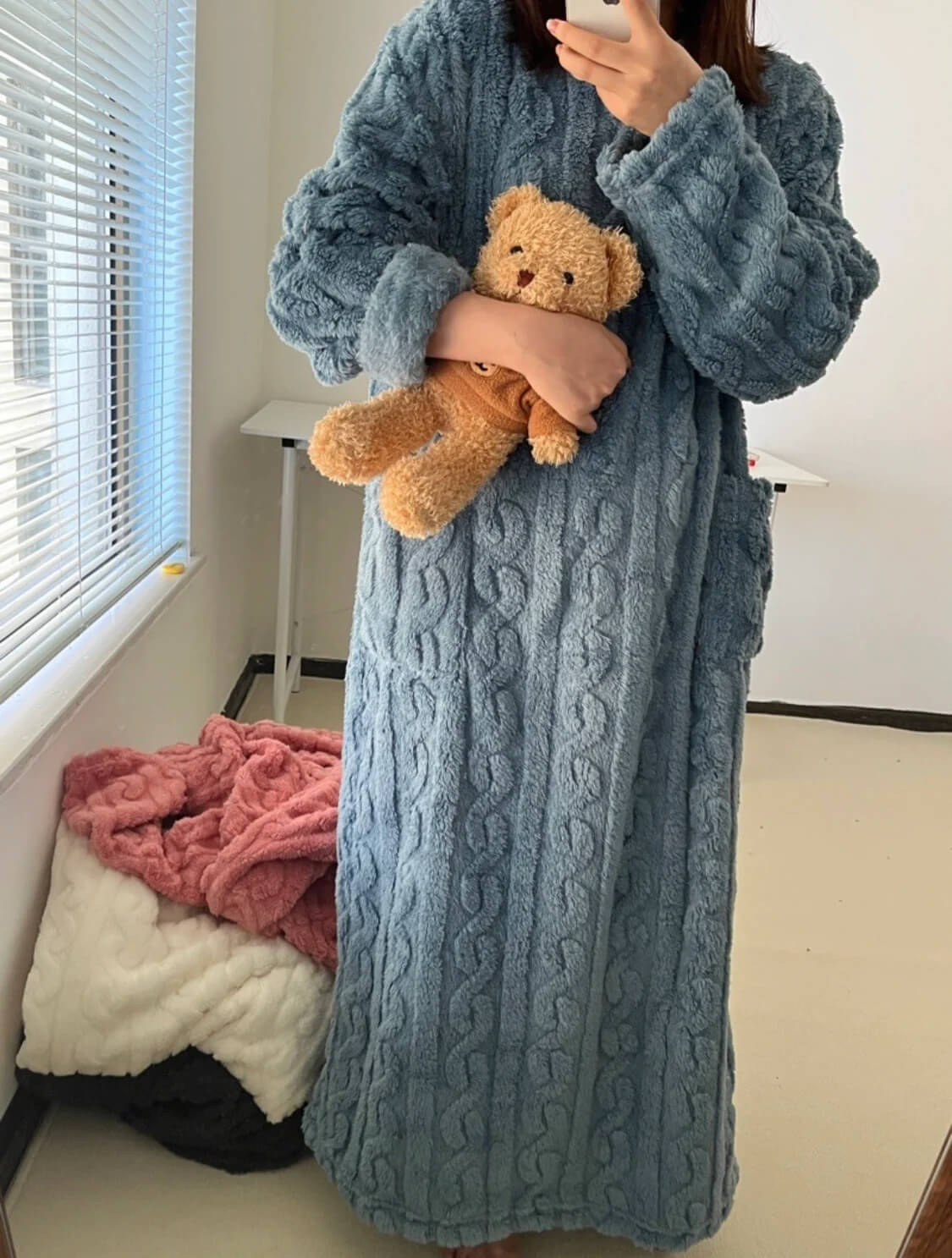 Sage |  Winterwäsche aus Fleece in Korallenfarbe