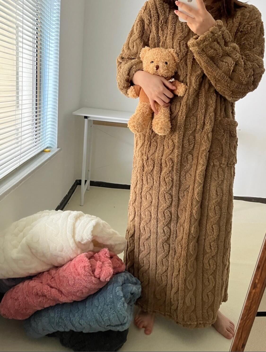 Sage |  Winterwäsche aus Fleece in Korallenfarbe