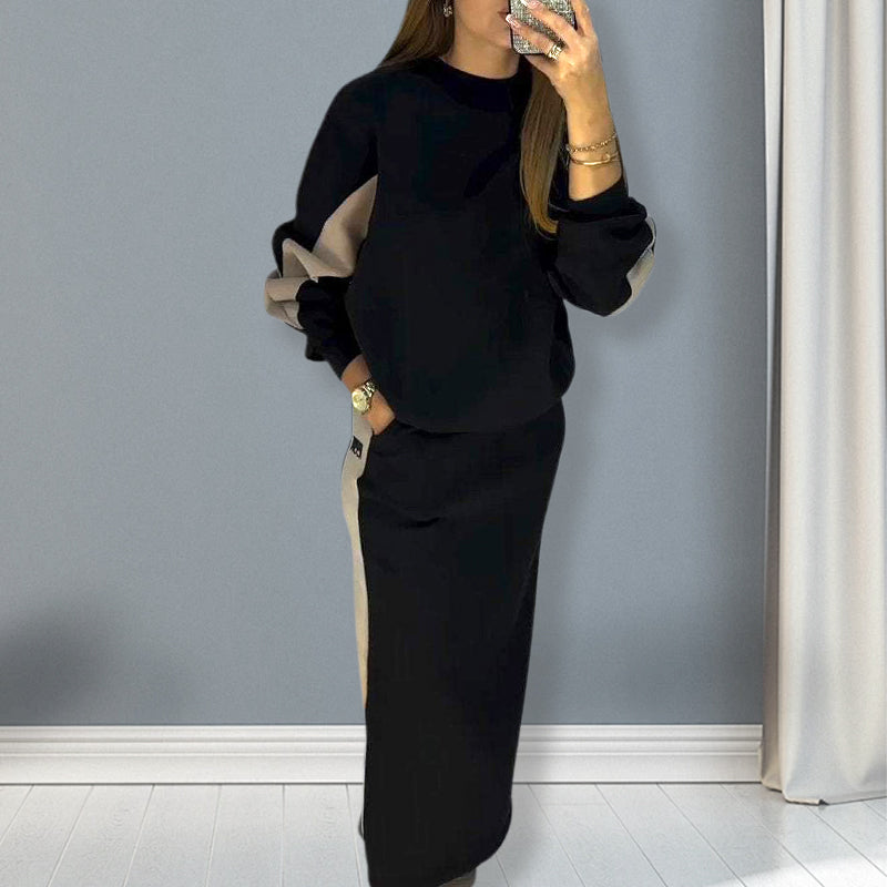 Alberta | Farbblockierendes Set mit Langarm-Oberteil und geteiltem Rock