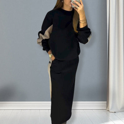 Alberta | Farbblockierendes Set mit Langarm-Oberteil und geteiltem Rock