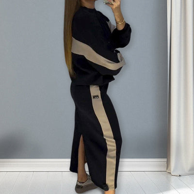 Alberta | Farbblockierendes Set mit Langarm-Oberteil und geteiltem Rock