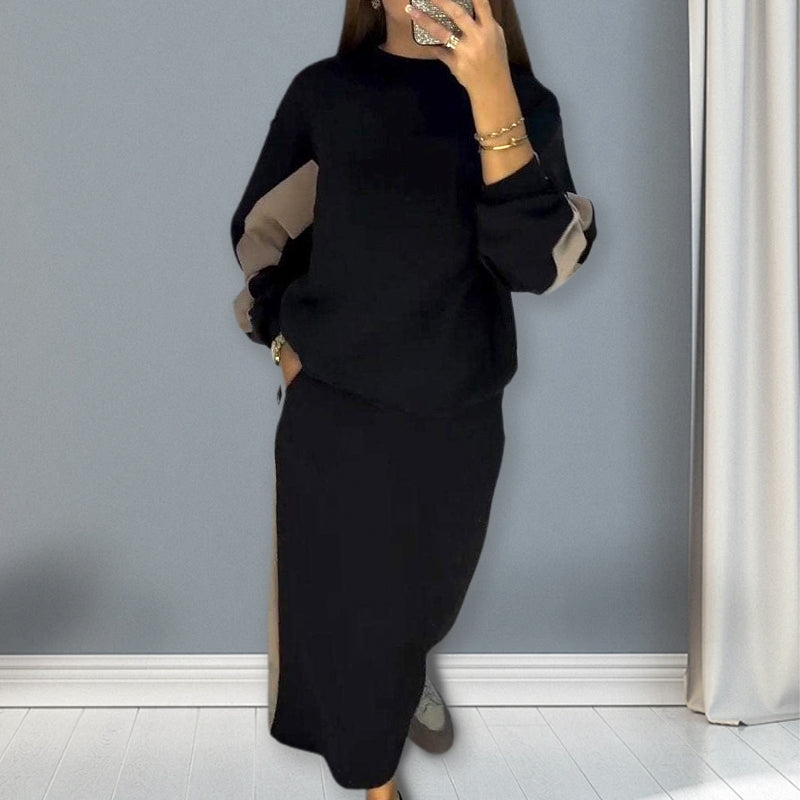 Alberta | Farbblockierendes Set mit Langarm-Oberteil und geteiltem Rock