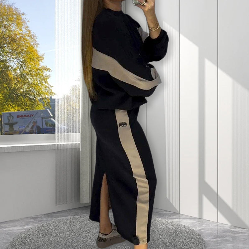 Alberta | Farbblockierendes Set mit Langarm-Oberteil und geteiltem Rock