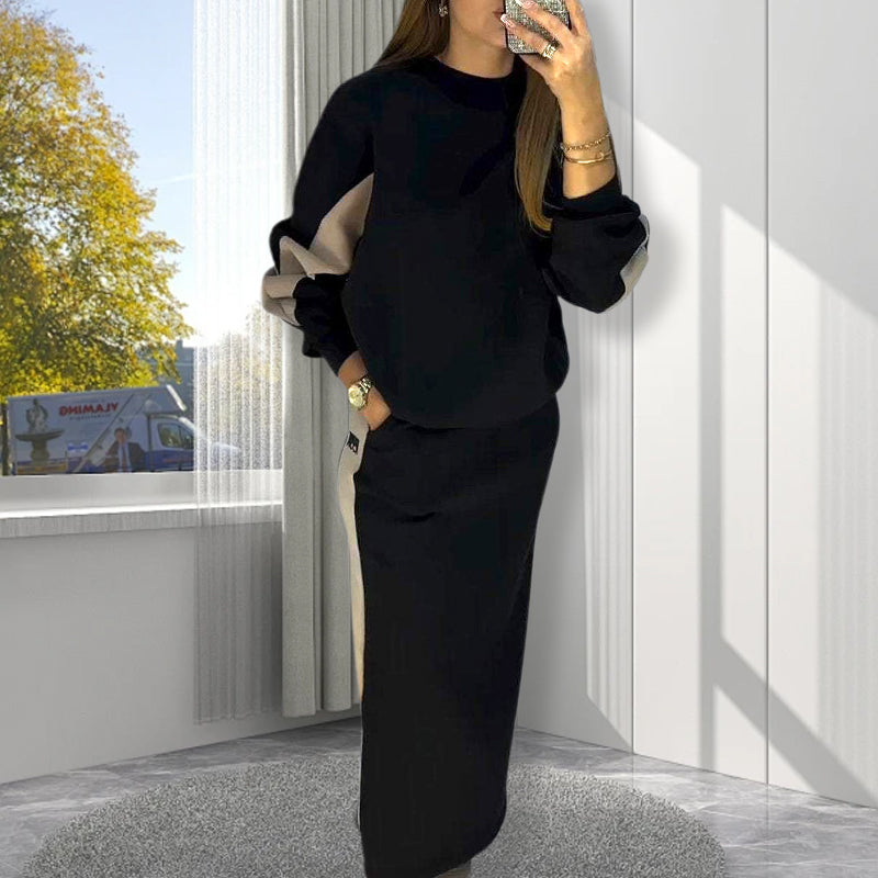 Alberta | Farbblockierendes Set mit Langarm-Oberteil und geteiltem Rock