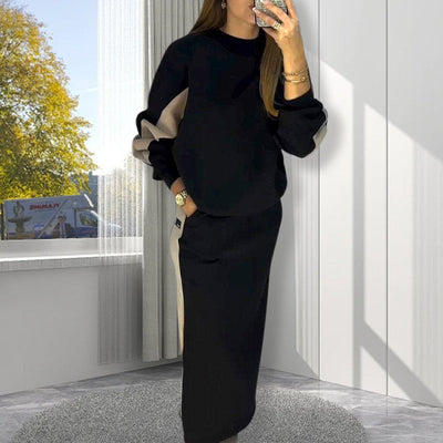 Alberta | Farbblockierendes Set mit Langarm-Oberteil und geteiltem Rock