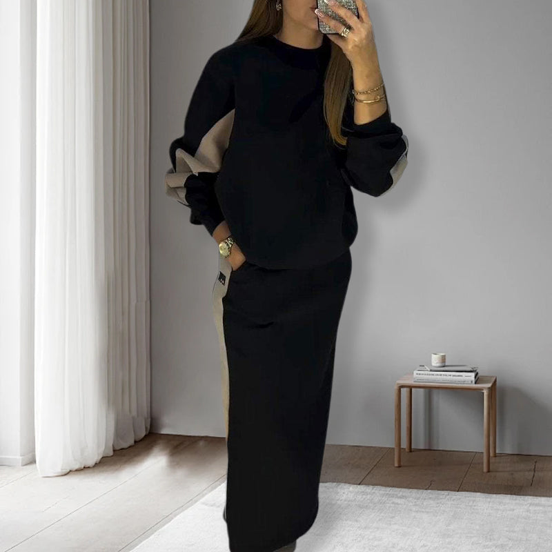 Alberta | Farbblockierendes Set mit Langarm-Oberteil und geteiltem Rock