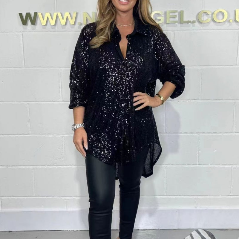 Sonny | Damen modische locker sitzende Pailletten-Bluse