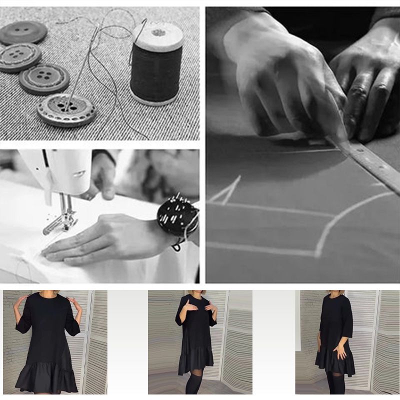 Reyna | Lässiges plissiertes elegantes schwarzes Kleid