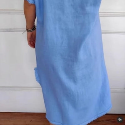 Raina | Frühlingsneuheit Gelegenheits-Baumwoll-Leinenkleid mit V-Ausschnitt