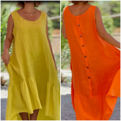 Langston | Ärmelloses Leinenkleid mit Rundhalsausschnitt