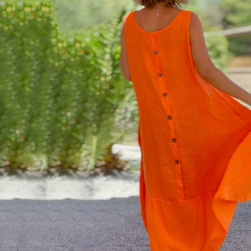 Langston | Ärmelloses Leinenkleid mit Rundhalsausschnitt