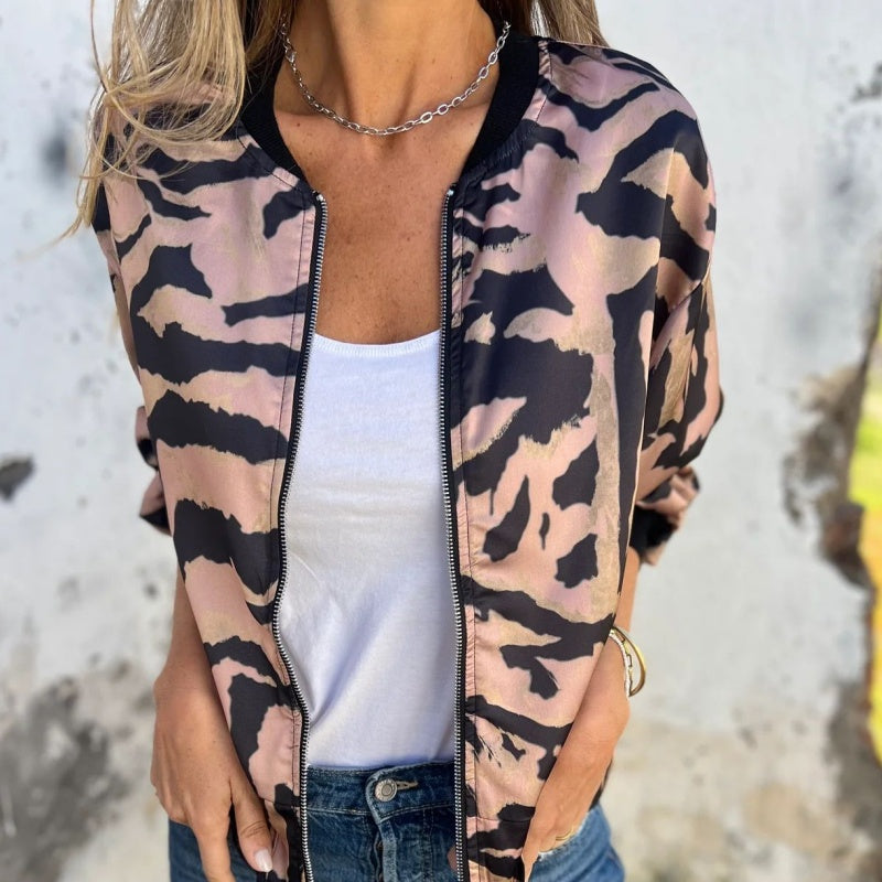 Frida | 🌸Frühlings-Sonderangebote🌸Baseballjacke mit Zebramuster und Reißverschluss für Damen